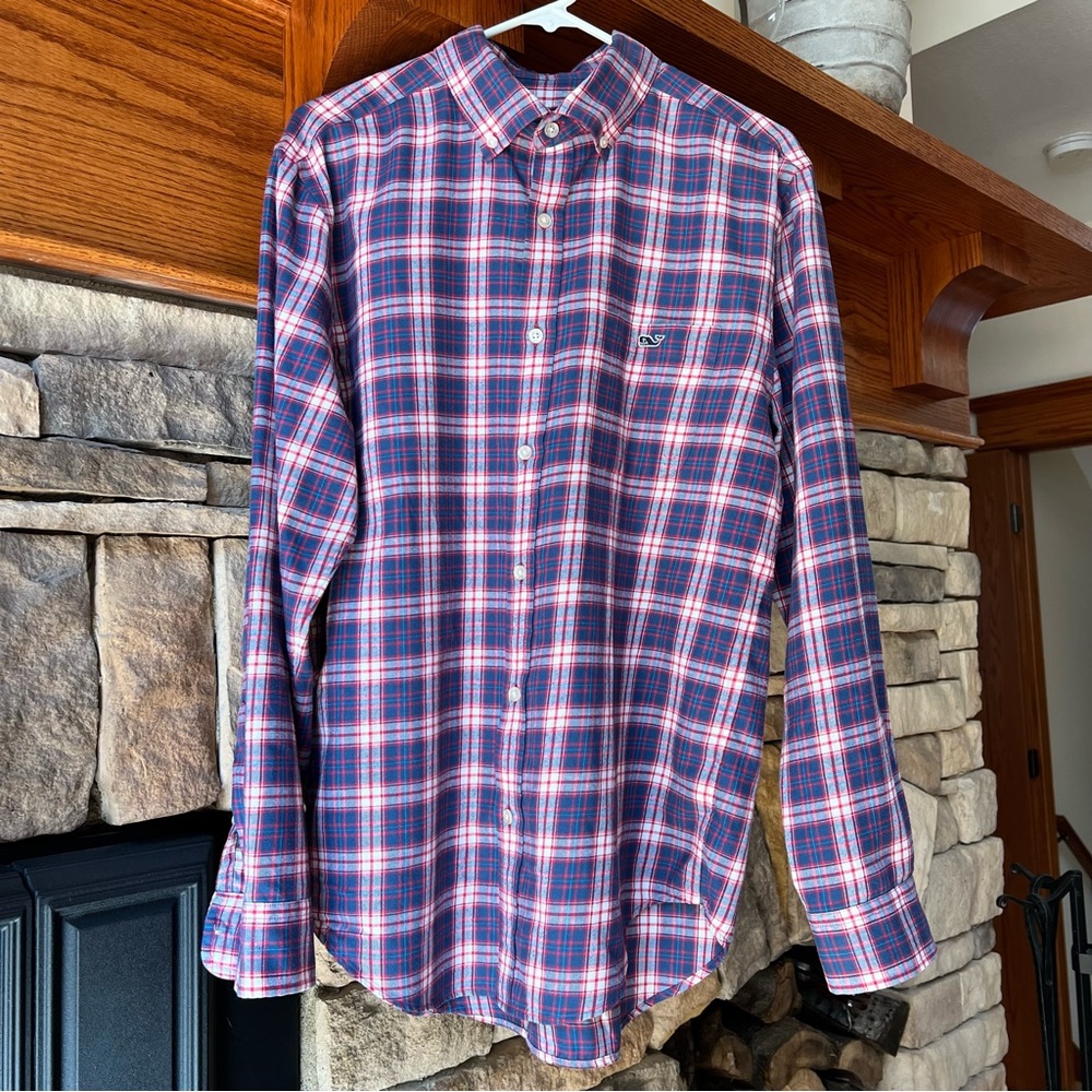 Vineyard Vines Blue/Red Plaid Classic Fit Tucker Shirt M